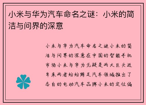 小米与华为汽车命名之谜：小米的简洁与问界的深意