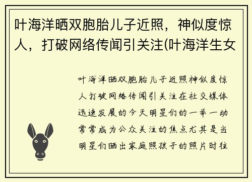 叶海洋晒双胞胎儿子近照，神似度惊人，打破网络传闻引关注(叶海洋生女儿是剖腹产吗)