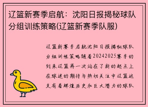 辽篮新赛季启航：沈阳日报揭秘球队分组训练策略(辽篮新赛季队服)