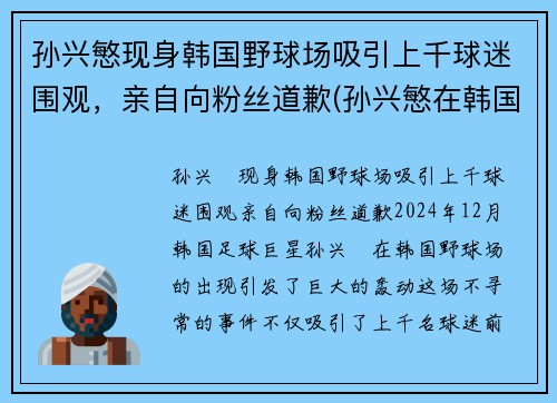 孙兴慜现身韩国野球场吸引上千球迷围观，亲自向粉丝道歉(孙兴慜在韩国哪个俱乐部)